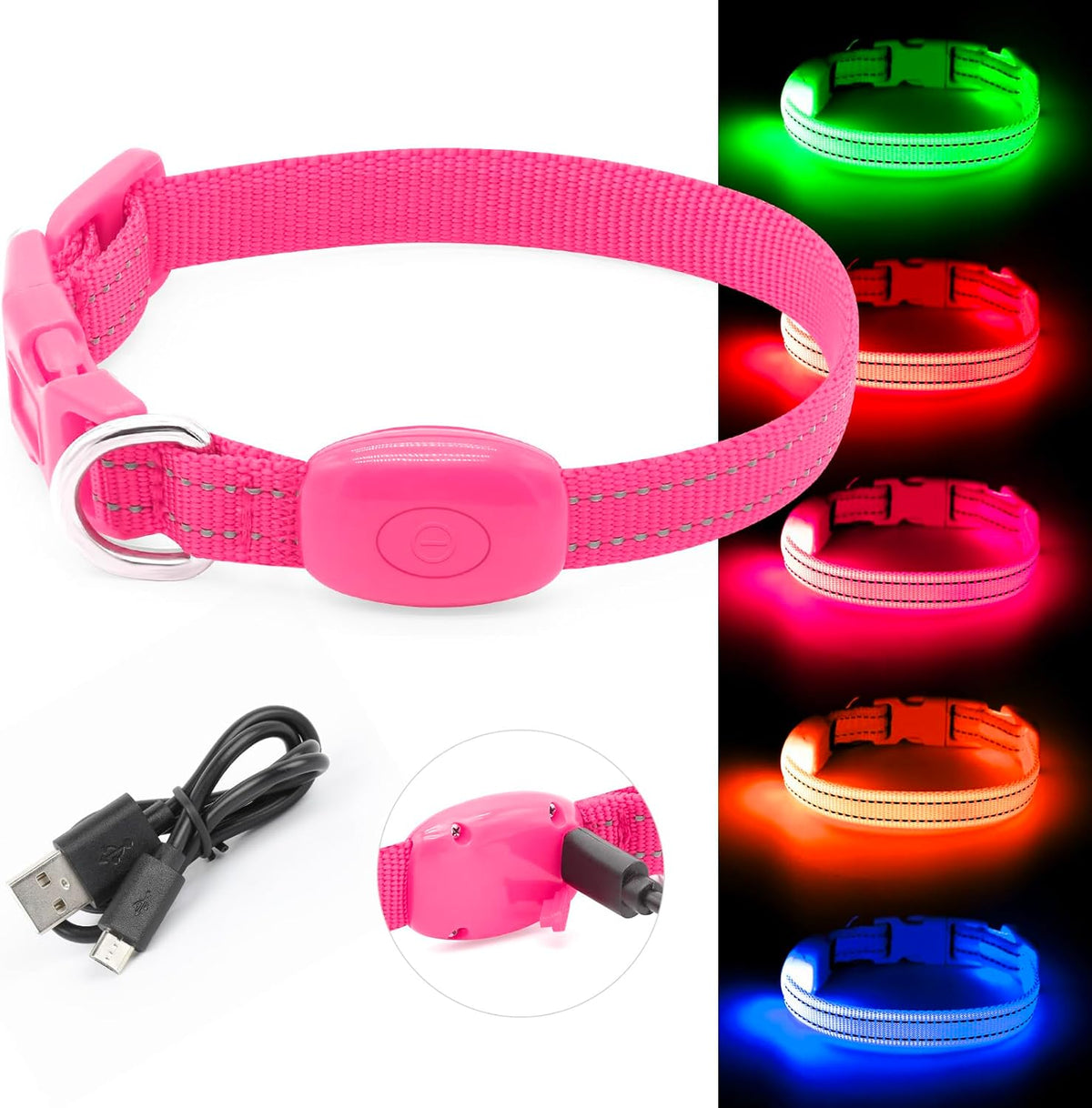 Glow in the Dark Pink Dog Collar for Small Dogs & Cats - XS Size