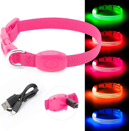 Glow in the Dark Pink Dog Collar for Small Dogs & Cats - XS Size