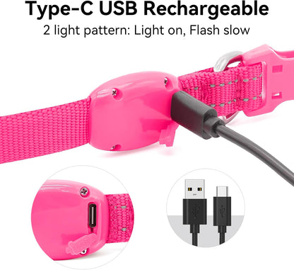 Glow in the Dark Pink Dog Collar for Small Dogs & Cats - XS Size