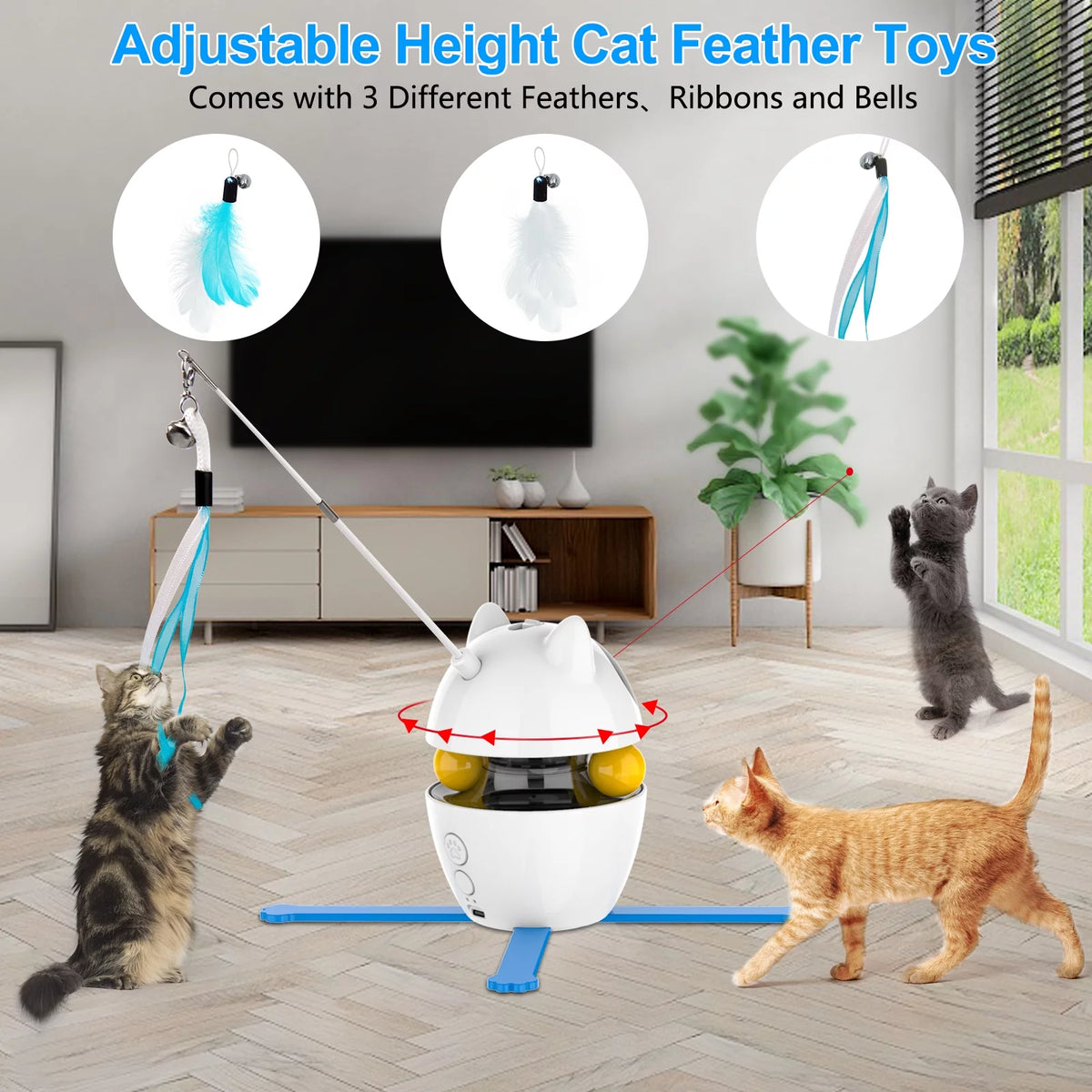 Ultimate 3-in-1 Interactive Cat Toy: Laser & Feather Fun for Indoor Playtime!