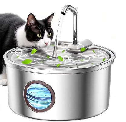 Cat Water Fountain Stainless Steel, 108Oz/3.2L Pet Fountain Smart, Water Level Window and 4-Layer Filtration Systerm for Cats, Dogs, Multiple Pets