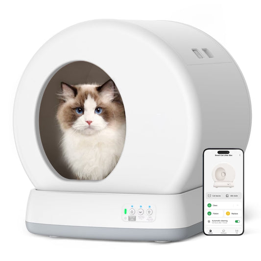 Revolutionary Self-Cleaning Cat Litter Box with APP Control, Safety Sensors, Odor Isolation & Health Monitoring