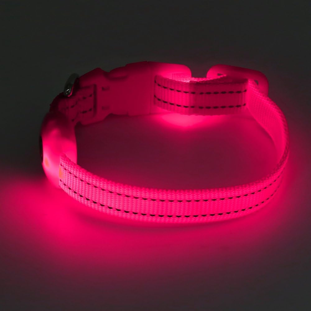 Glow in the Dark Pink Dog Collar for Small Dogs & Cats - XS Size