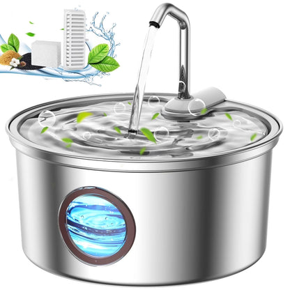 Cat Water Fountain Stainless Steel, 108Oz/3.2L Pet Fountain Smart, Water Level Window and 4-Layer Filtration Systerm for Cats, Dogs, Multiple Pets